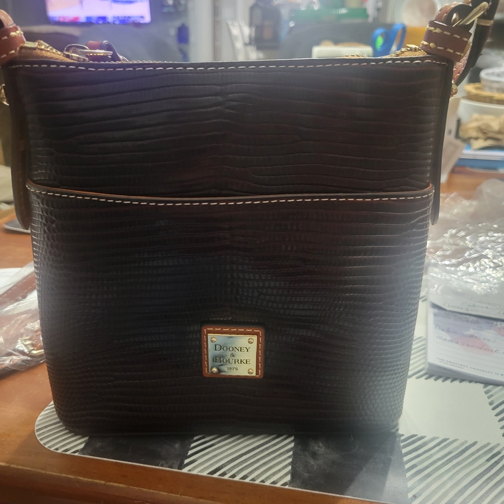 Dooney & Bourke Lizard  Embossed Crossbody Letter Carrier Bag Bordeaux